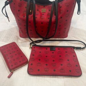 MCM Red Tote and Accessories Set all in great condition😍